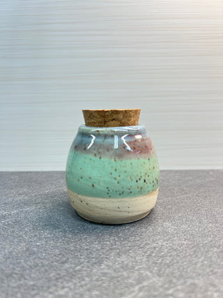 Green & Blue Speckled Cork Jar-Three Petal Pottery