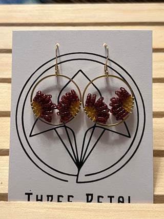 Beaded Earrings Flower Red