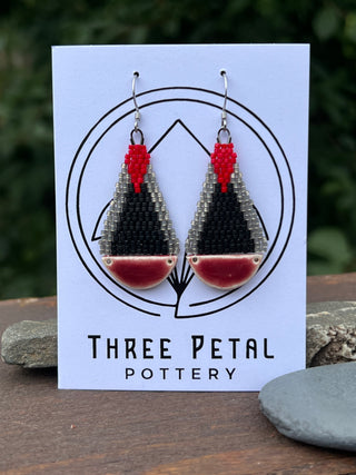Beaded Earrings w/ Handmade Bead-Red and Black